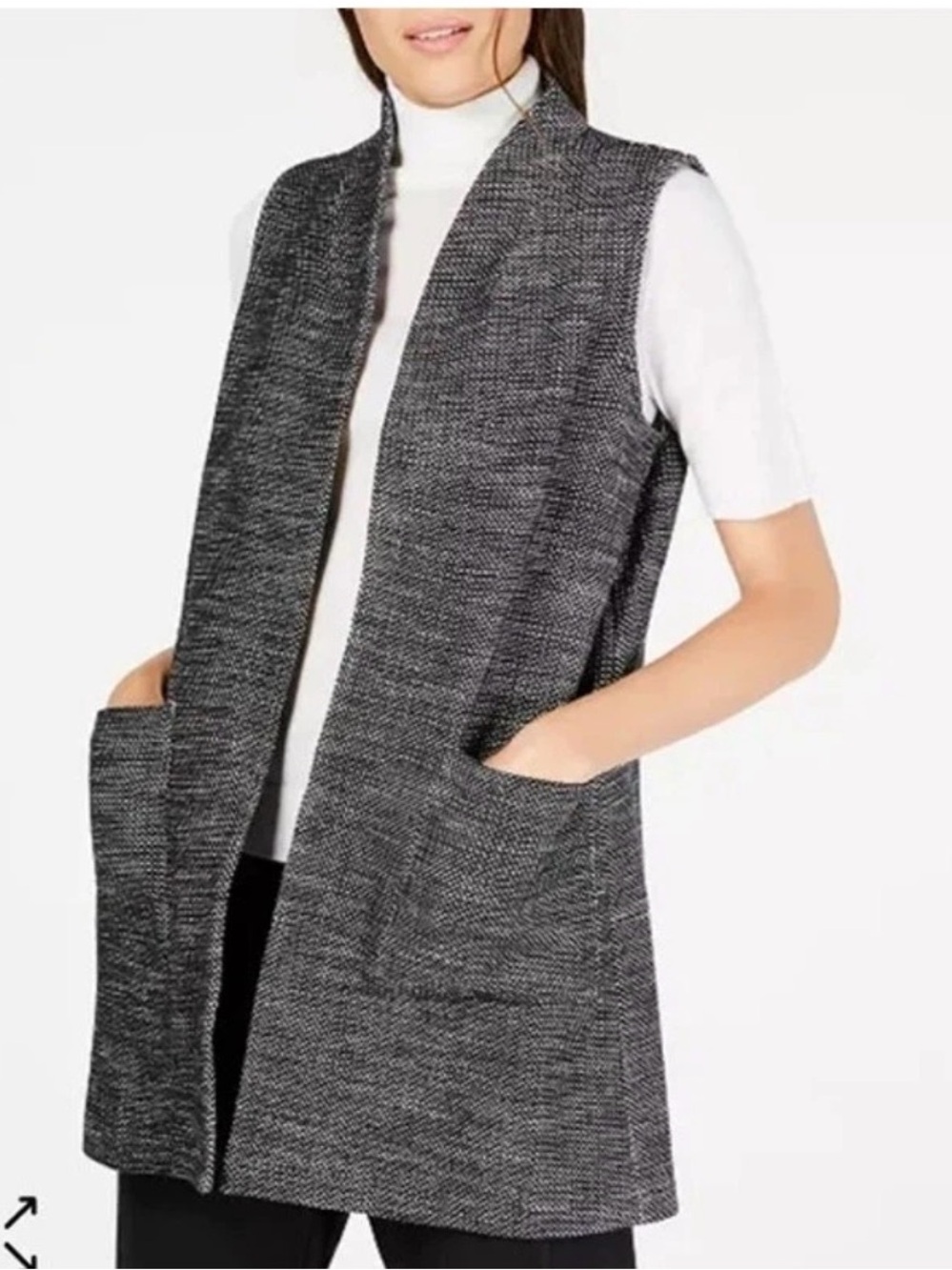 Eileen Fisher Black and White Woven Knit Vest